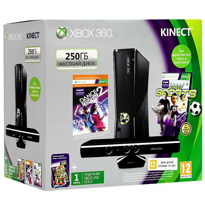 Игровая приставка microsoft xbox 360 slim 250gb kinect bundle + kinect adventures! s7g-00014 / s9g-00027