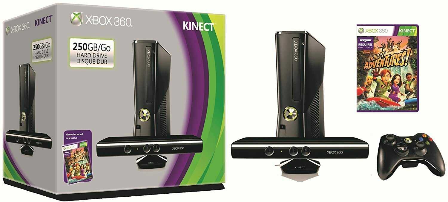 Microsoft xbox 360 slim 250gb / 250 gb + сенсор движения kinect + игра kinect adventures s7g-00033 - купить , скидки, цена, отзывы, обзор, характеристики - игровые приставки