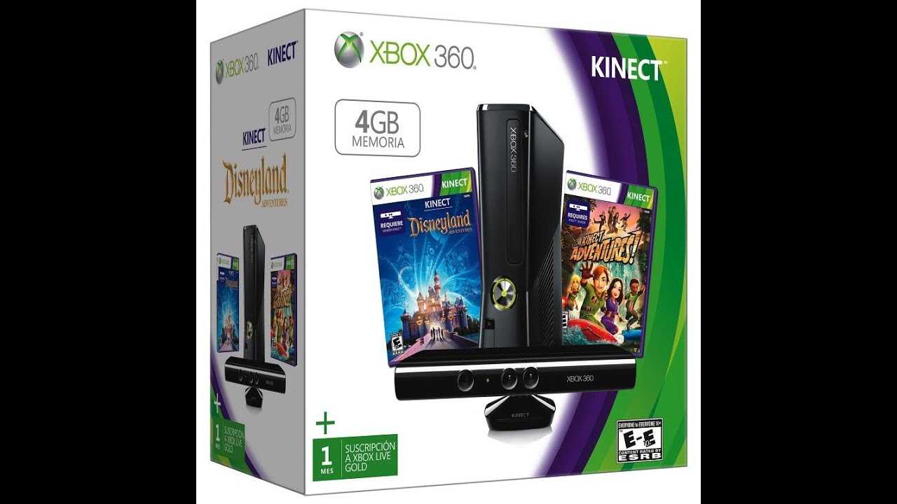 Microsoft xbox 360 slim 4gb / 4 gb + сенсор движения kinect + игра kinect adventures + kinect disneyland adventures (s4g-00151) - купить , скидки, цена, отзывы, обзор, характеристики - игровые приставки